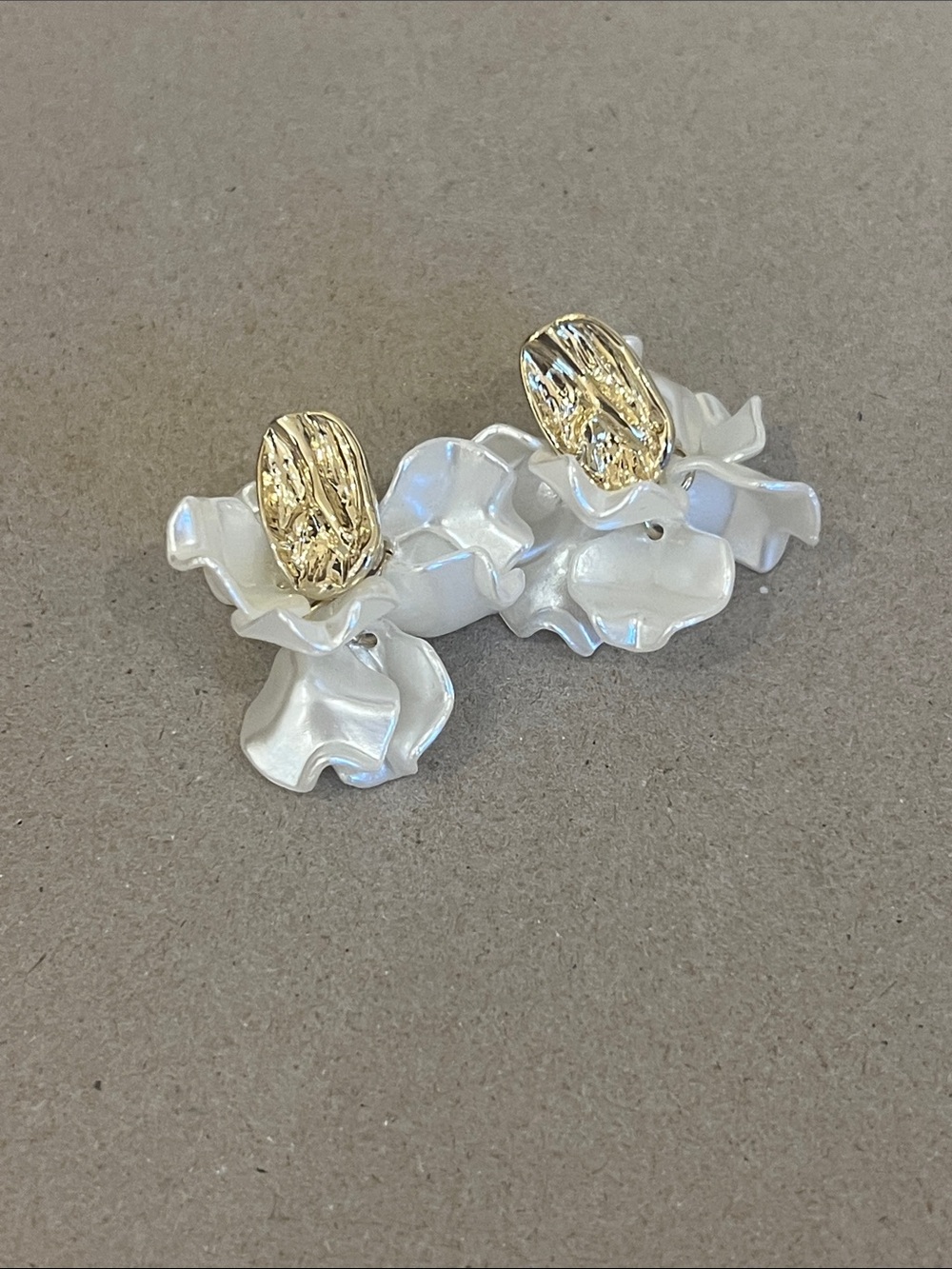 Gold & Pearl White Floral Drop Earrings - Elegant Women Jewelry